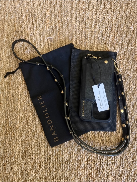 Bandolier Handbags - Bandolier Black Leather Crossbody Phone Case with Studded Strap